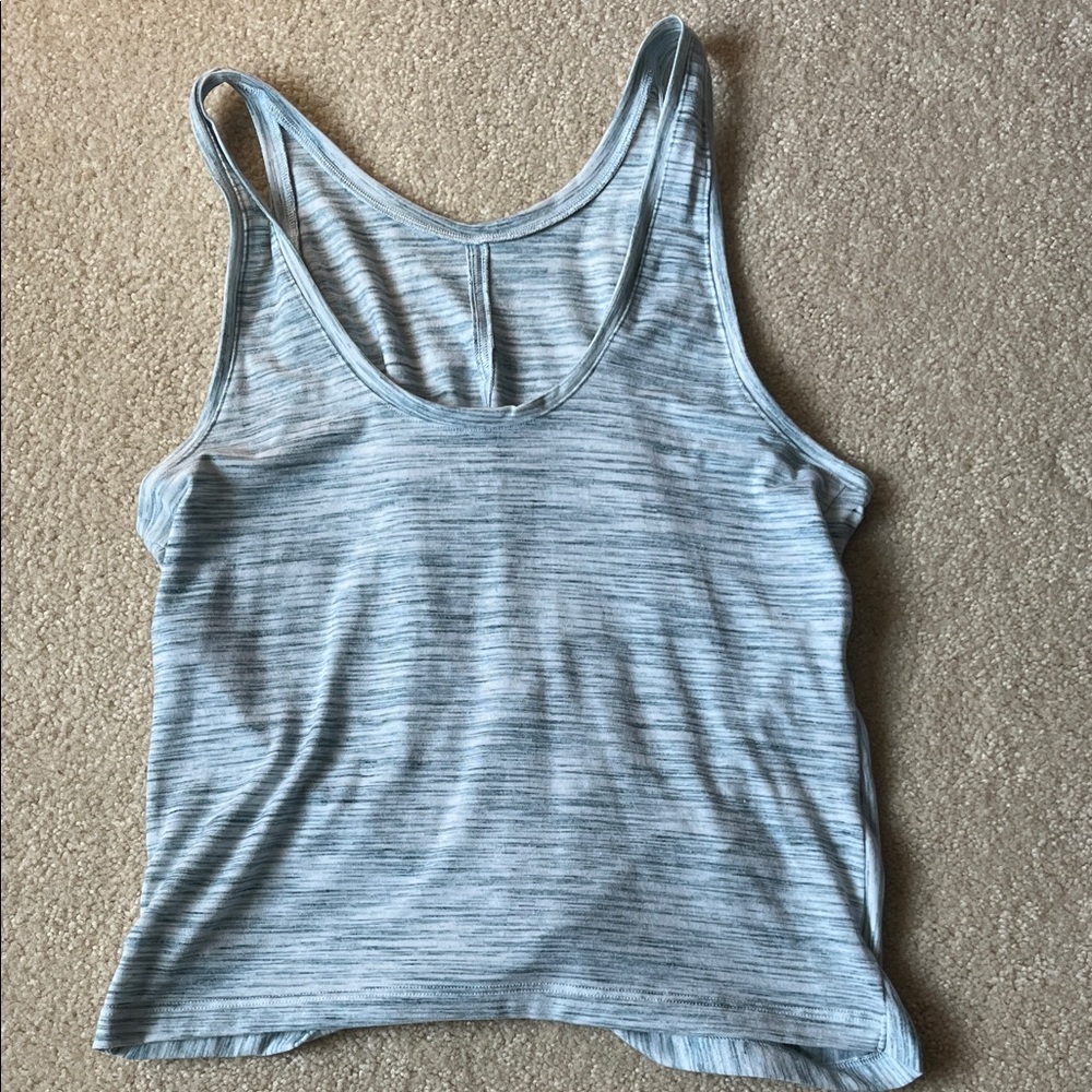 Athleta Light Blue/Gray Striped Tank Top